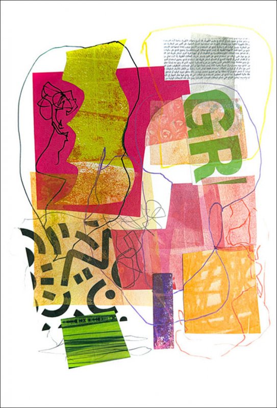 June, Timed collage, direct and transfer drawing, paint