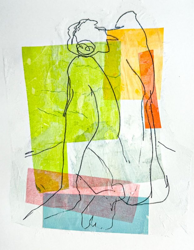 Collage, tissue, opaque paper, line
