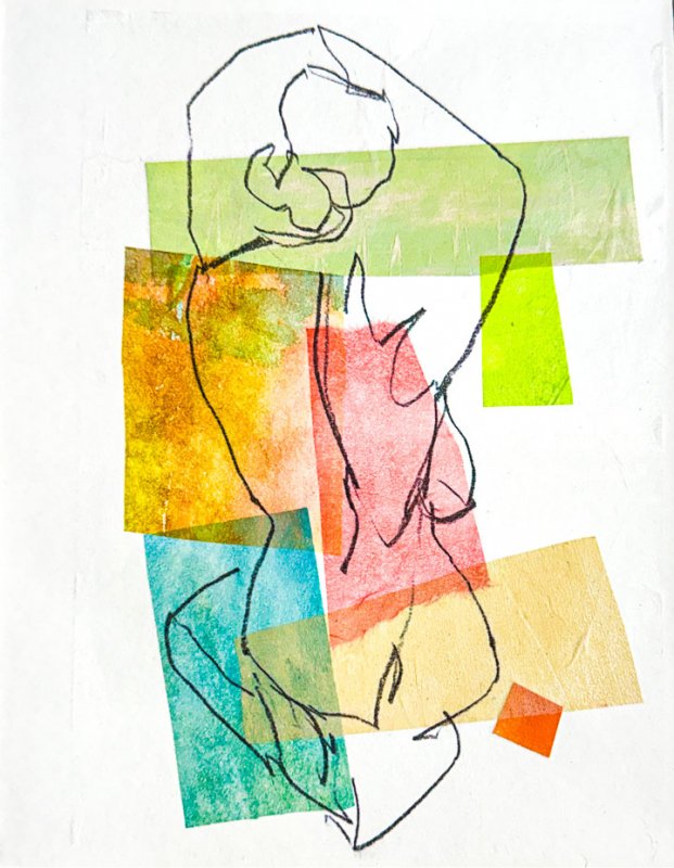 May, collage, tissue, opaque paper, line
